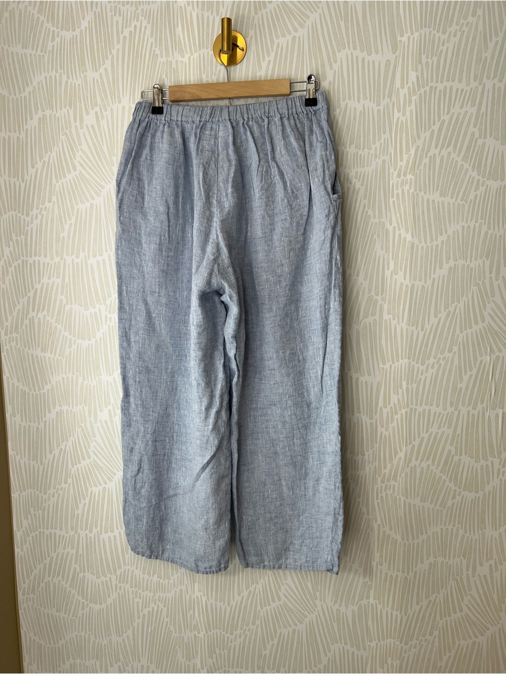 FLAX Light Blue Linen Wide Leg Pull-On Pants Women’s Elastic Waist Pockets - Picture 8 of 13
